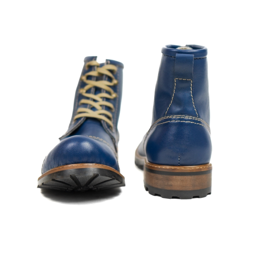 Modello Navetto - Navy Blue Lace-Up Ankle Boots - Smooth Leather