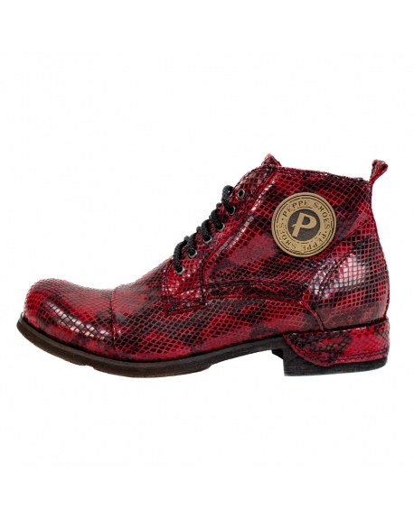 Modello No. 196 - Red Lace-Up Ankle Boots - Cowhide Smooth Leather