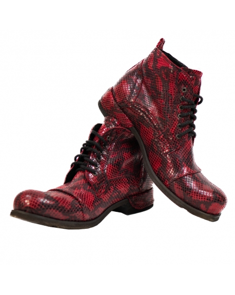 Modello No. 196 - Red Lace-Up Ankle Boots - Cowhide Smooth Leather