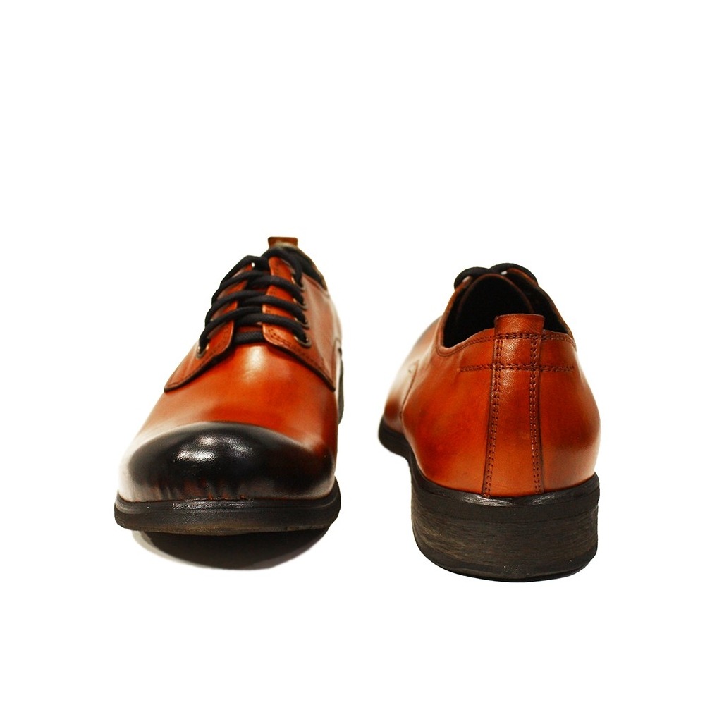 Handmade Italian Mens Color Orange Oxfords Dress Shoes Cowhide Hand Painted Leather Modello Tado Lace-Up