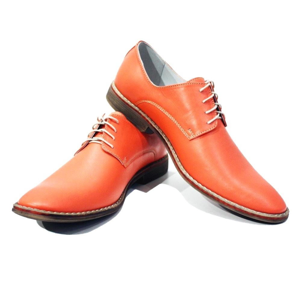 Pre-owned Peppeshoes Modello Crocette - Handmade Italian Orange Oxfords Dress Shoes - Cowhide Smooth