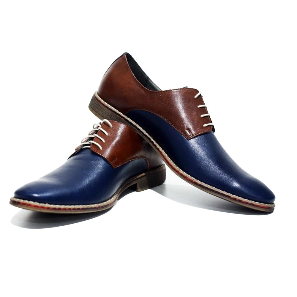 Pre-owned Peppeshoes Modello Acireale - Handmade Italian Navy Blue Oxfords Dress Shoes - Cowhide Smoo