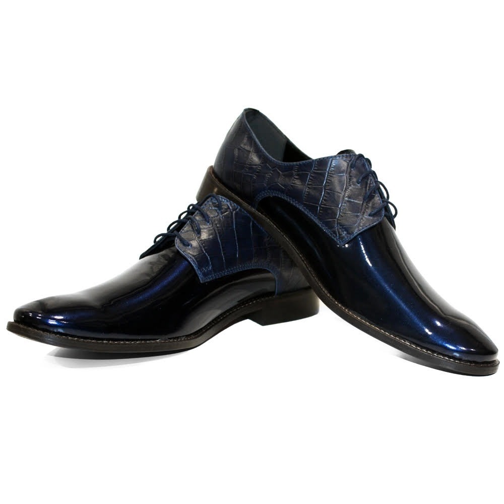 Pre-owned Peppeshoes Modello Sapphire - Handmade Italian Navy Blue Oxfords Dress Shoes - Cowhide Pate