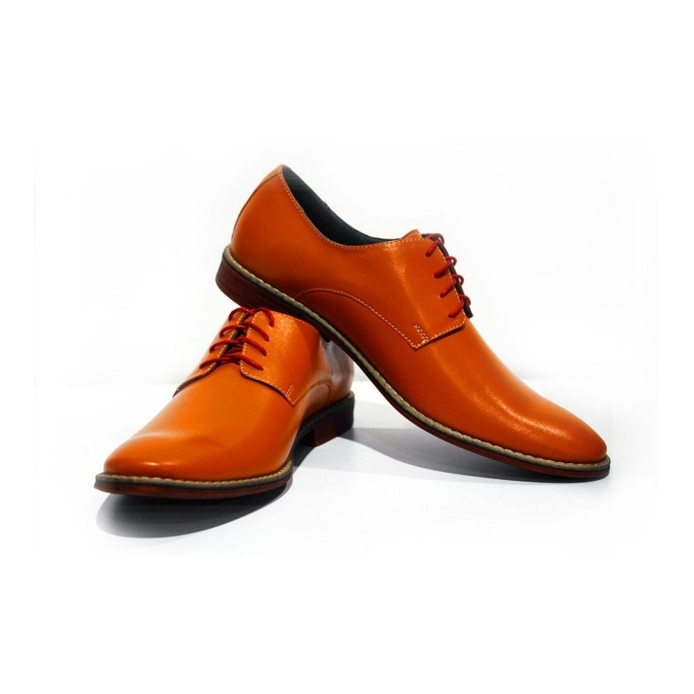 Pre-owned Peppeshoes Modello Tivoli - Handmade Italian Orange Oxfords Dress Shoes - Cowhide Smooth Le