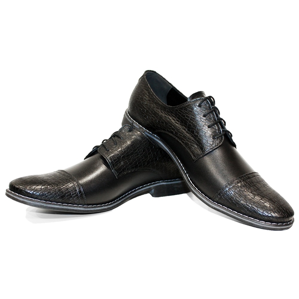 Modello Partyso - Black Lace-Up Oxfords Dress Shoes - Cowhide Embossed ...